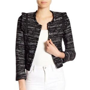 Joie Women’s Textured Knit Women's Black White Tweed Cropped Open Jacket Small
